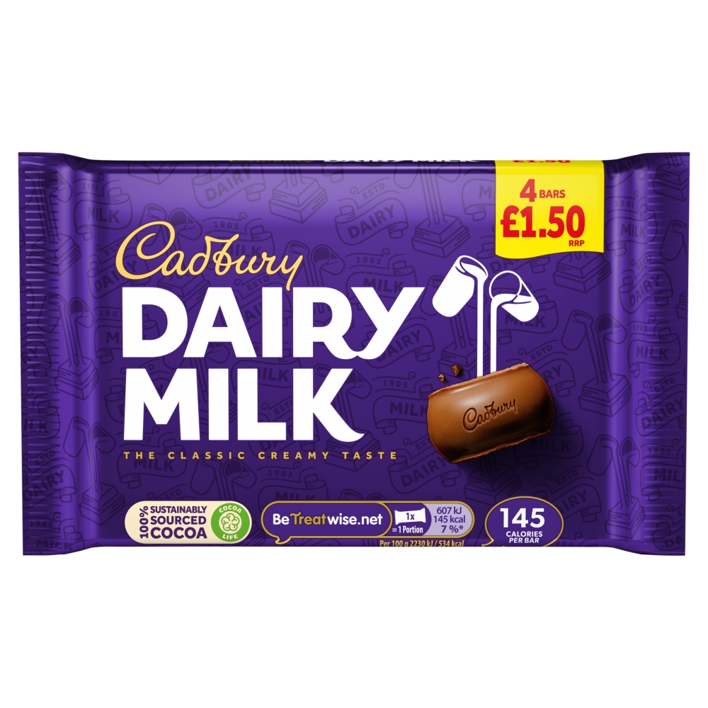 Cadbury Dairy Milk Chocolate Bar 4 Pack 108.8g