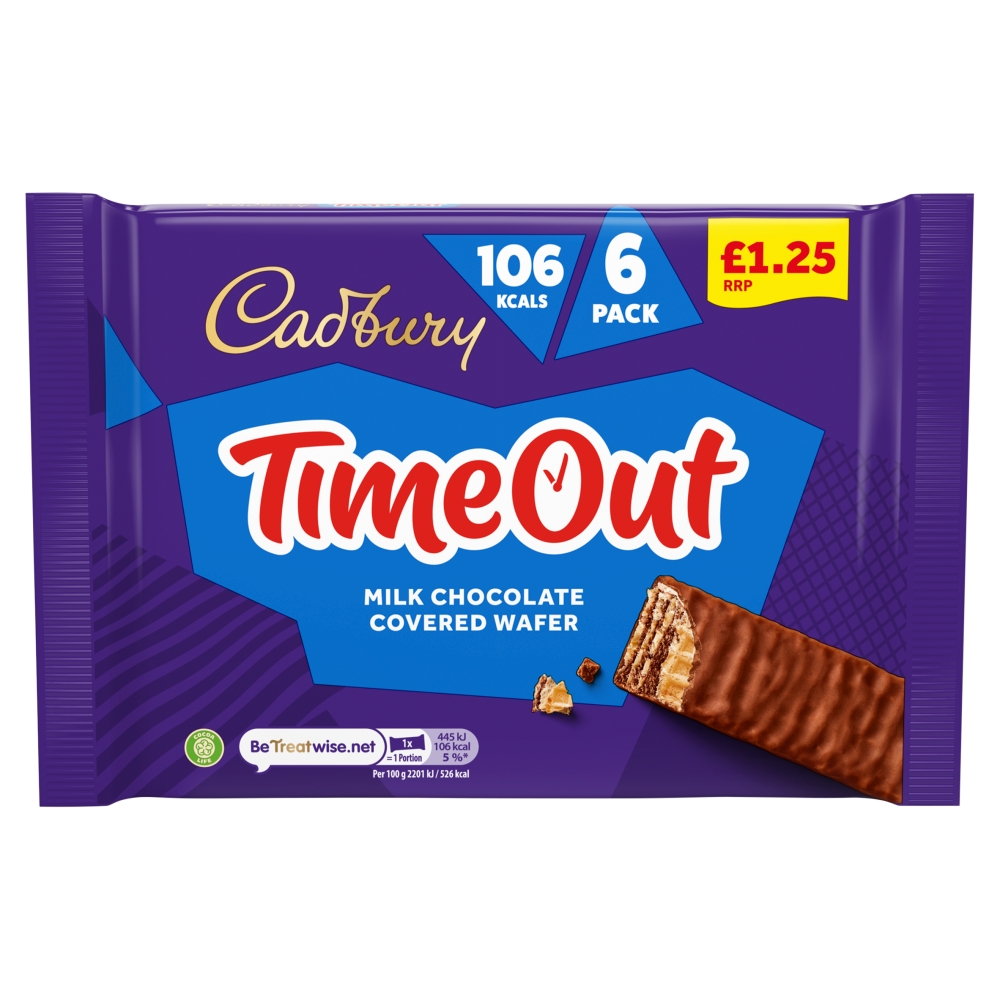 Cadbury Timeout Milk Chocolate Covered Wafer Biscuits 6 Pack 121.2g