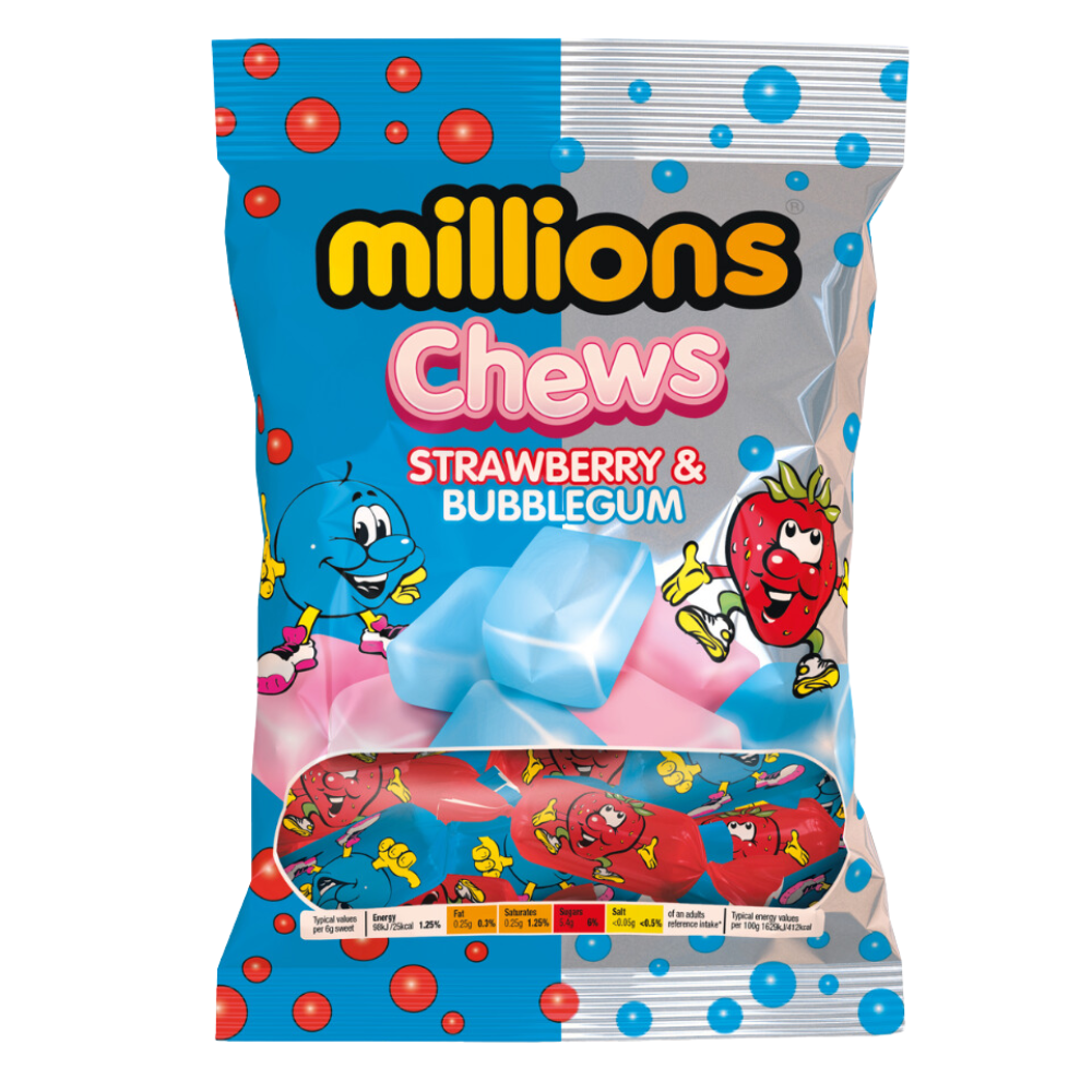 Millions Strawberry & Bubblegum Chews Bag 120g