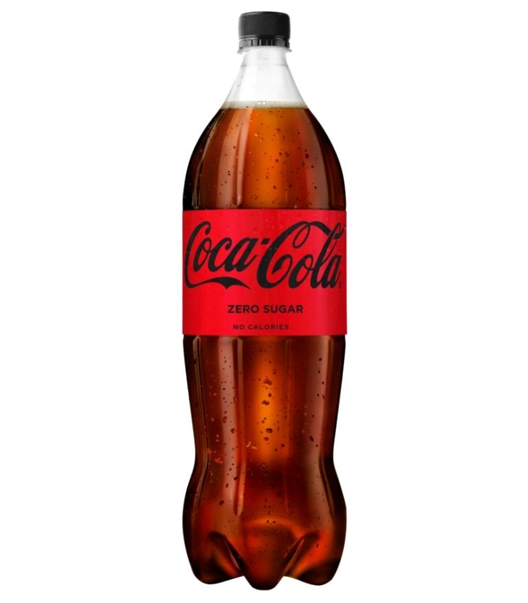 Coca Cola Zero 1.5L Bottle standing in the center of the image against white background.