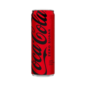 coca cola zero 330ml can standing against transparent background