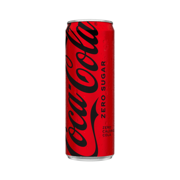 coca cola zero 330ml can standing against transparent background