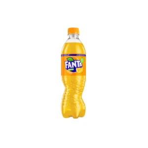 Fanta Orange 500ml Bottle standing in the center of the image surrounded by the white background.