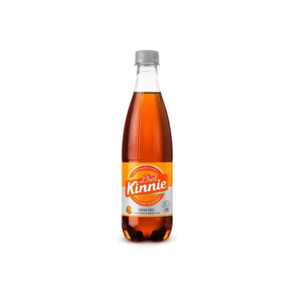 Kinnie Zero 500ml plastic bottle standing in the center of the image, against white background.