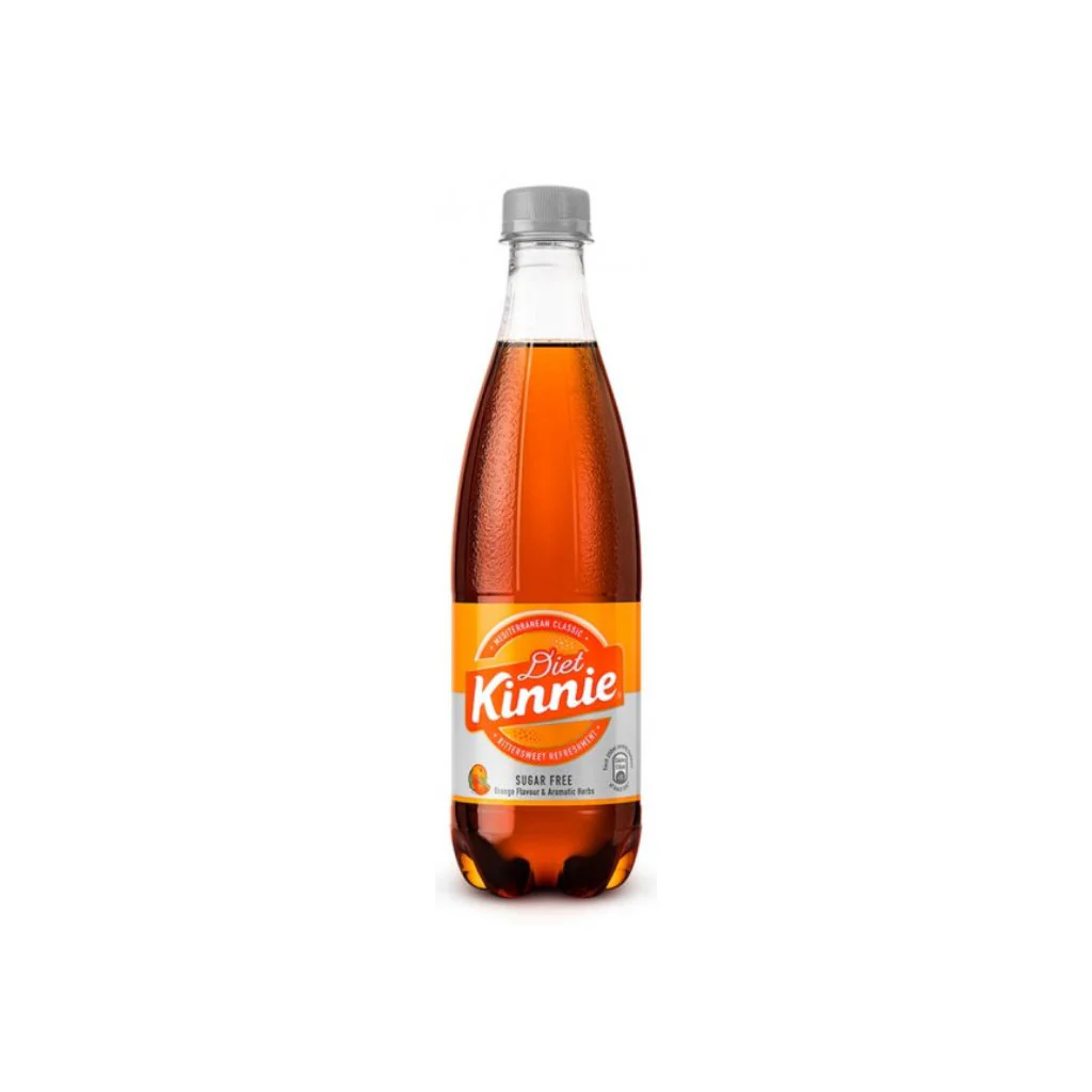 Kinnie Zero 500ml plastic bottle standing in the center of the image, against white background.