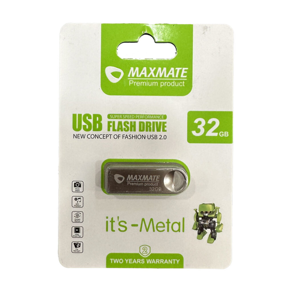The maxmate USB Flash drive of 32 gb packed in its box