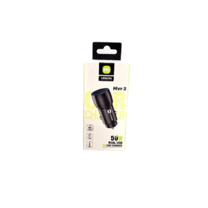 MVR2 USB Car Charger box standing vertically in the center of the photo against a white background.