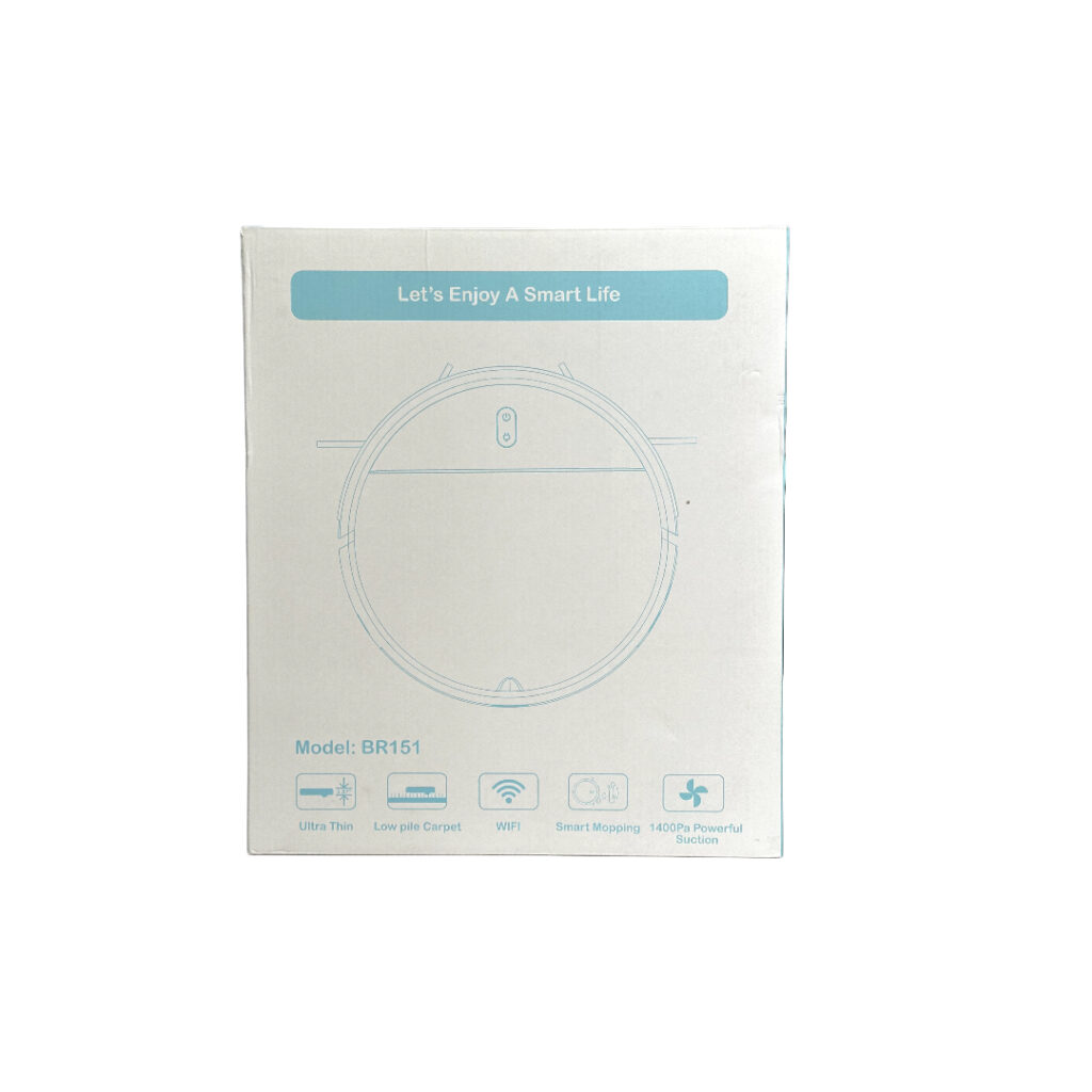 Robo Vacuum box surrounded by a white background.