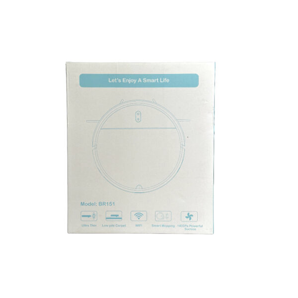 Robo Vacuum box surrounded by a white background.
