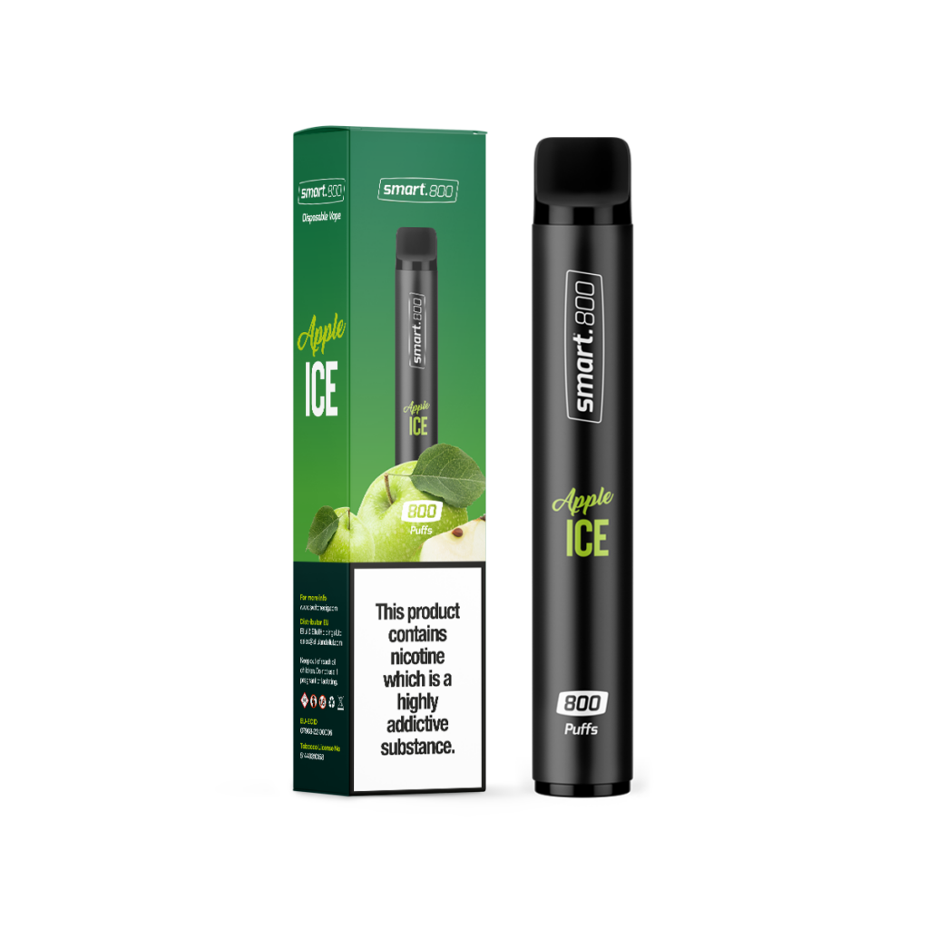 Smart 800 Apple Ice box and cigarette taking central position of the picture, standing vertically against the transparent background.
