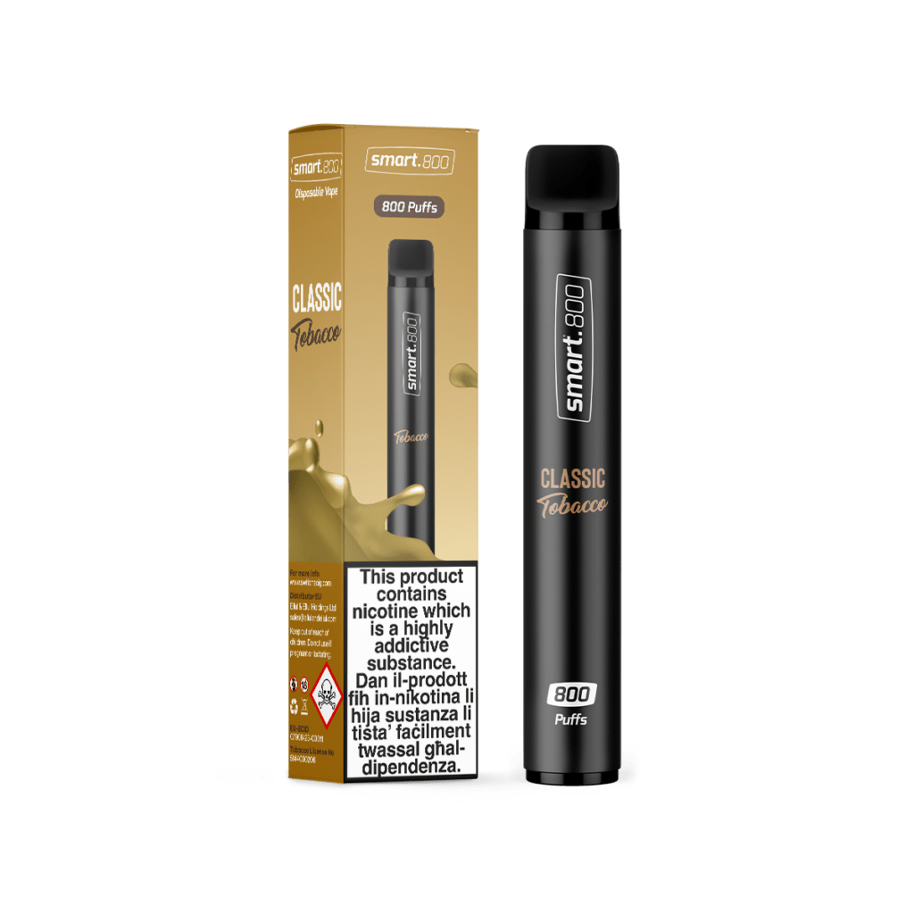 Smart 800 Classic Tobacco box and cigarete standing in the center of the image surrounded by a white background.