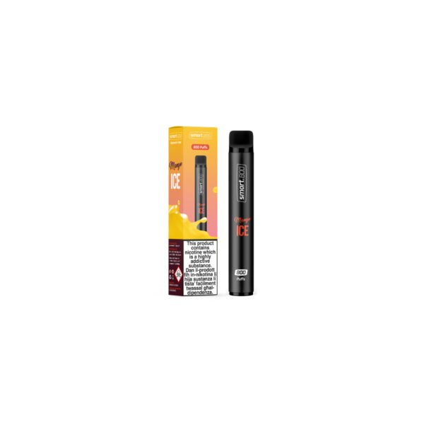 Smart 800 Mango Ice cigarette and box standing in the center of the image against a white background.