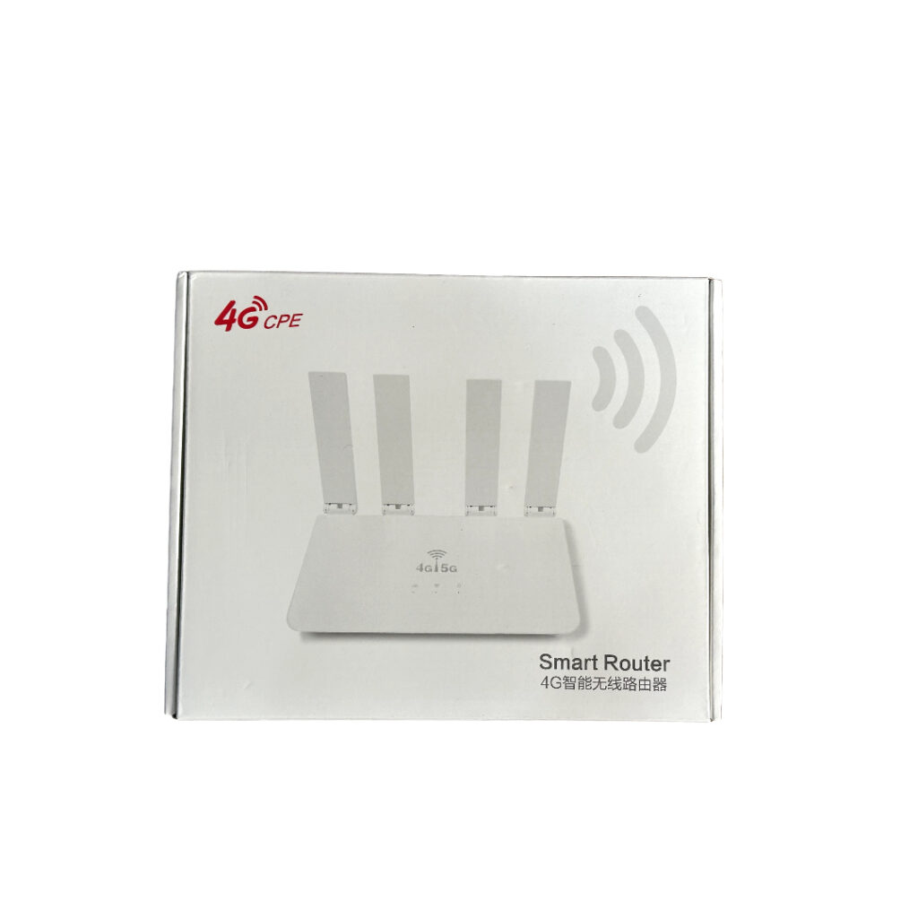 smart router box standing in the center of the image against a white background.