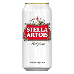 Stella Artois Beer 500ml Can surrounded by the white background.
