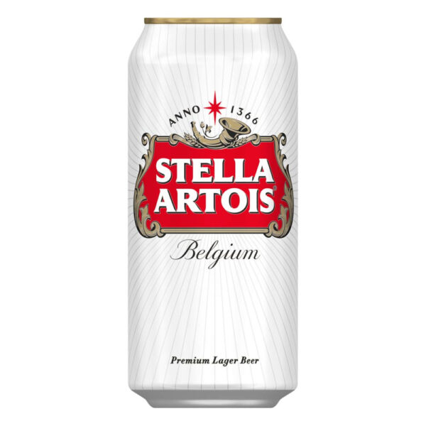 Stella Artois Beer 500ml Can surrounded by the white background.