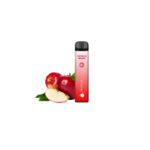 The red apple cigarette standing in the center of the picture against a white background.
