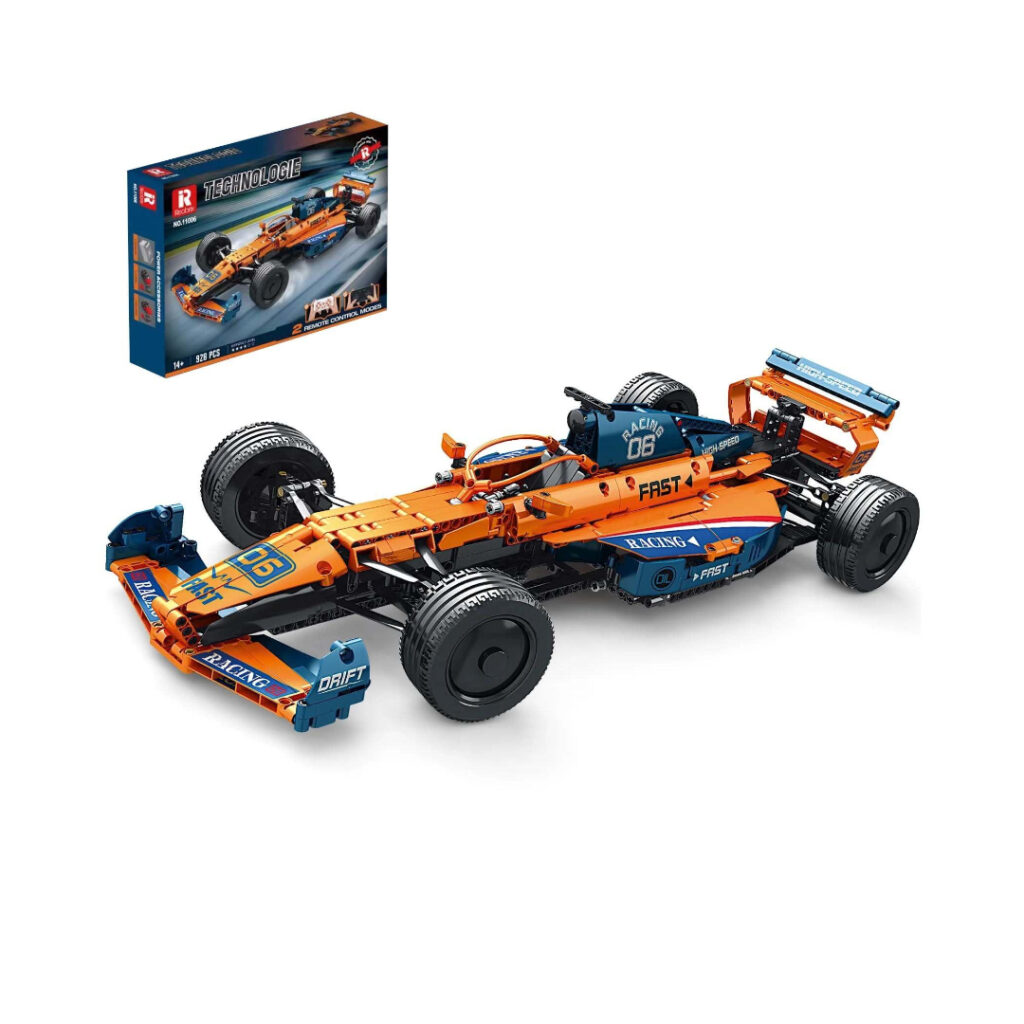 Orange Reobrix 11006 formula scale model with its box on a upper left corner of the picture