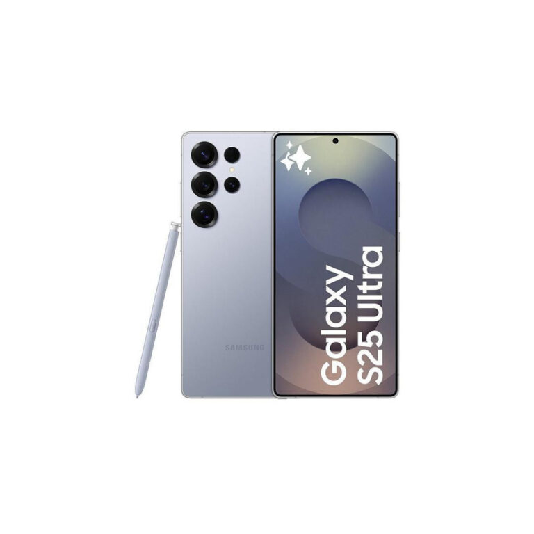 Samsung Galaxy S25 Ultra seeing from front and back part, with its pen standing in the center of the picture