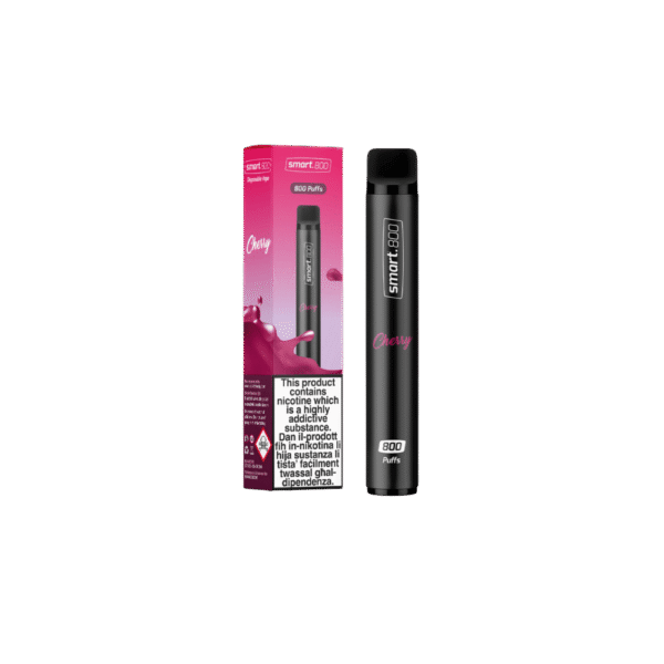 Cherry smart 800 cigarette box and cigarette standing in vertical position in the center of the photo