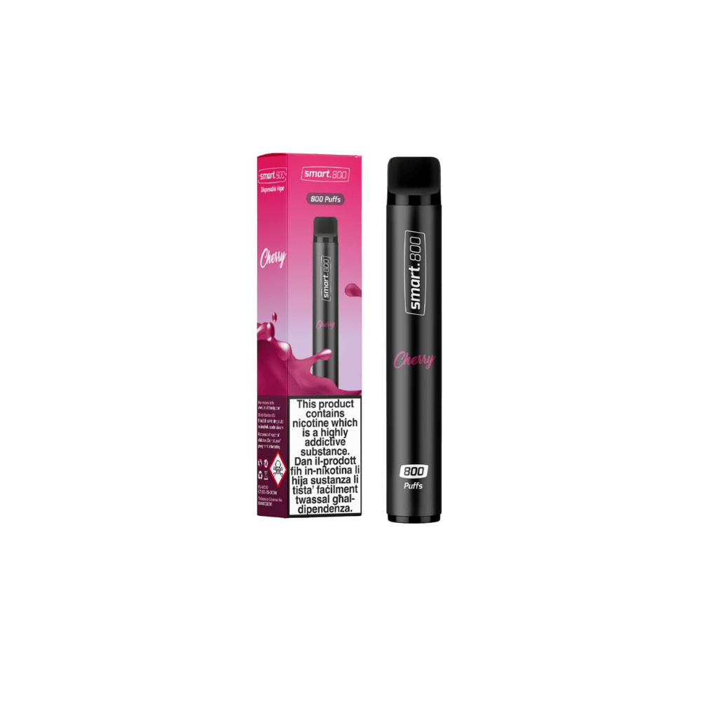 Cherry smart 800 cigarette box and cigarette standing in vertical position in the center of the photo