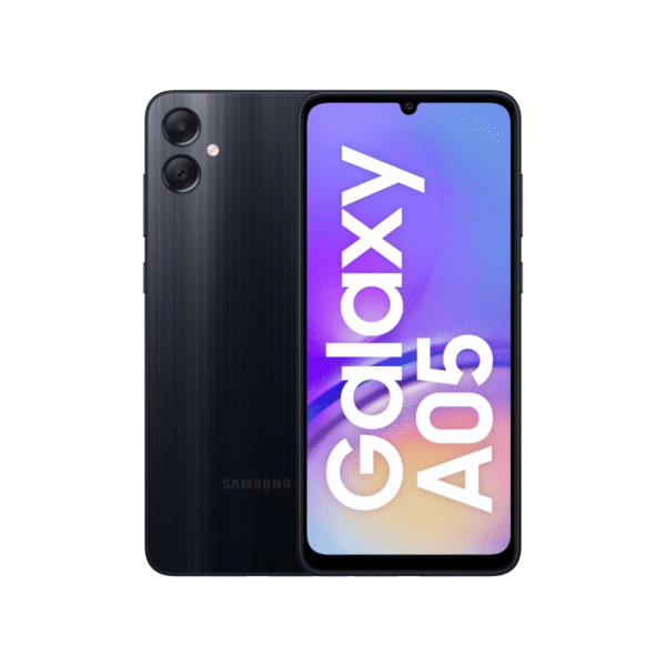 The Samsung Galaxy A05 standing in the center of the image