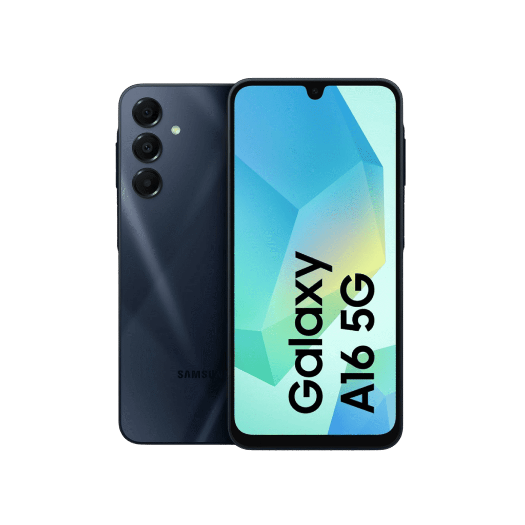 Samsung Galaxy a16 shown for front and back sides.