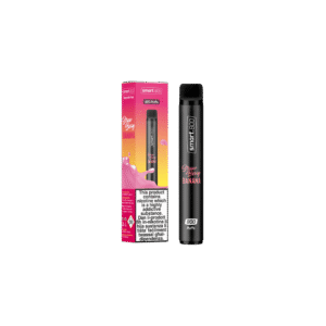 Strawberry banana smart 800 cigarette box and cigarette standing in vertical position in the center of the photo